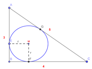 figuur 2: figuur 1 met twee stralen naar raakpunten rechthoekszijden