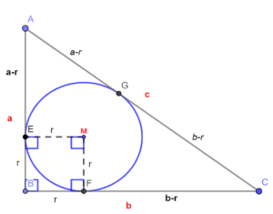 figuur 1: als figuur 6 van de vorige paragraaf maar nu met zijden a, b en c in plaats van 3, 4 en 5