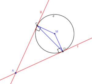 figuur 4: figuur 3 + lijn tussen raakpunten levert gelijkbenige driehoek op
