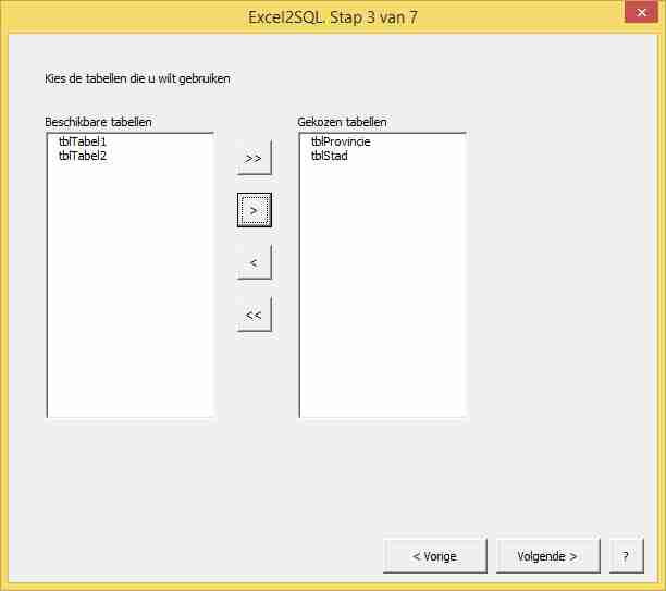 De Excel2SQL wizard van HJGSoft Handigheidjes: Tabellen kiezen
