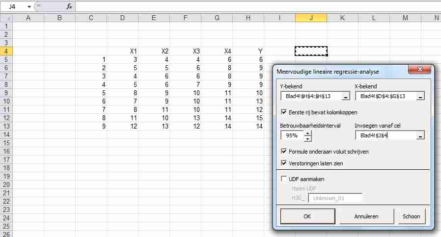 De wizard voor Meervoudige Lineaire Regressie Analyse van HJGSoft Handigheidjes