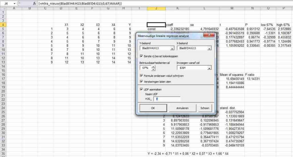 Voorbeeld functie Meervoudige Lineaire Regressie Analyse
